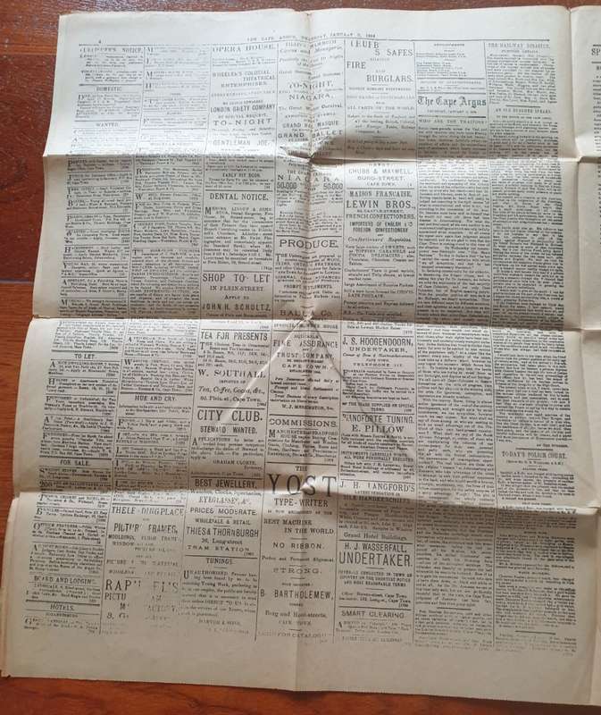 The Cape Argus` 2 January 1896. Original newspaper.