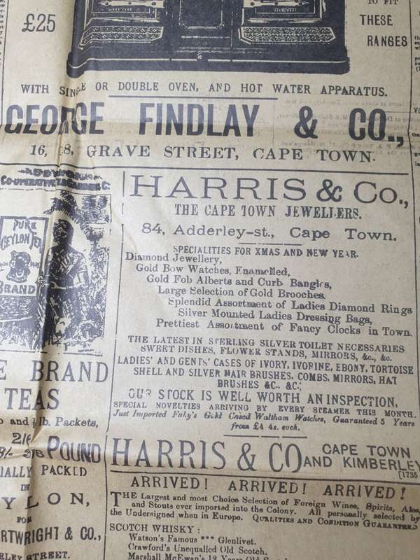 The Cape Argus` 2 January 1896. Original newspaper.