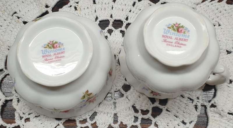 ROYAL ALBERT SUGAR BOWL & MILK POURER | WINSOME | ENGLAND | BONE CHINA |