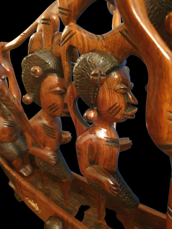 NIGERIAN INLAID WOOD BOAT CARVING | HUGE |