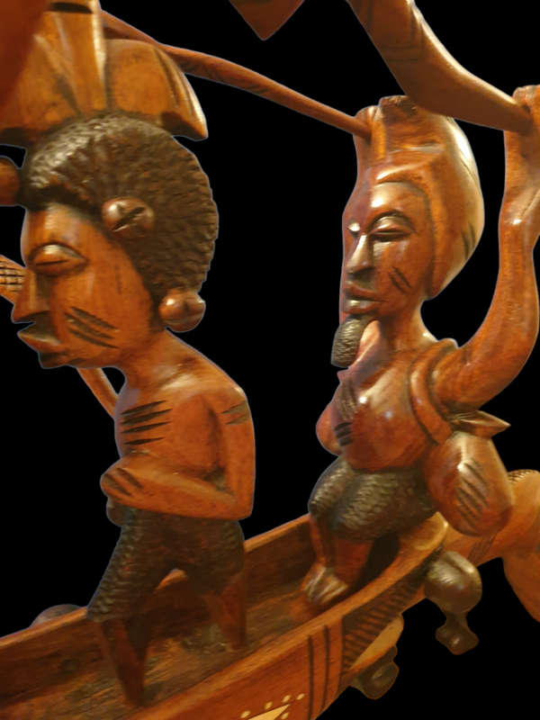 NIGERIAN INLAID WOOD BOAT CARVING | HUGE |