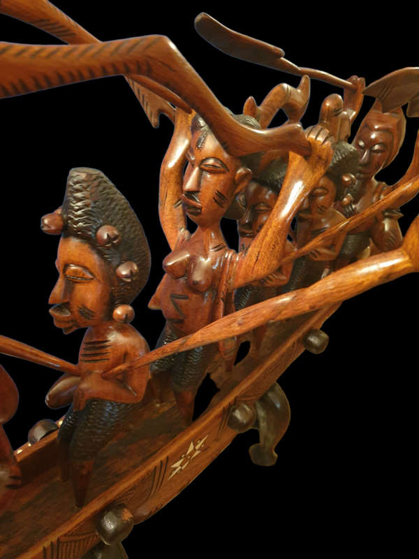 NIGERIAN INLAID WOOD BOAT CARVING | HUGE |
