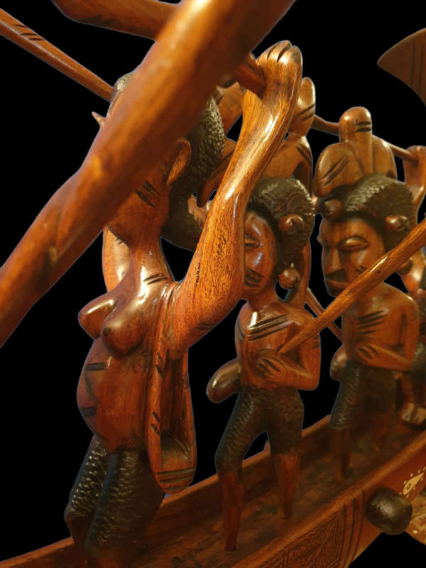 NIGERIAN INLAID WOOD BOAT CARVING | HUGE |