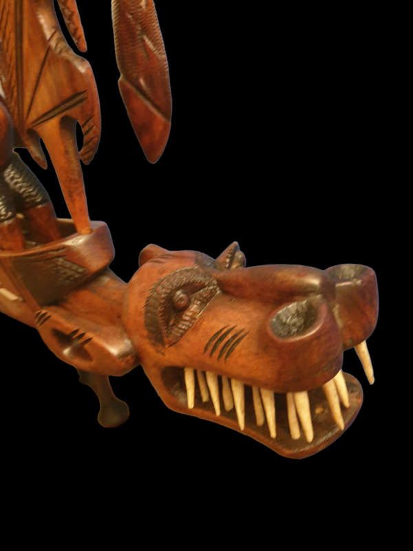NIGERIAN INLAID WOOD BOAT CARVING | HUGE |
