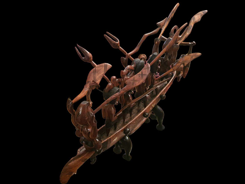 NIGERIAN INLAID WOOD BOAT CARVING | HUGE |