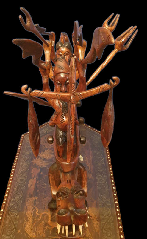 NIGERIAN INLAID WOOD BOAT CARVING | HUGE |