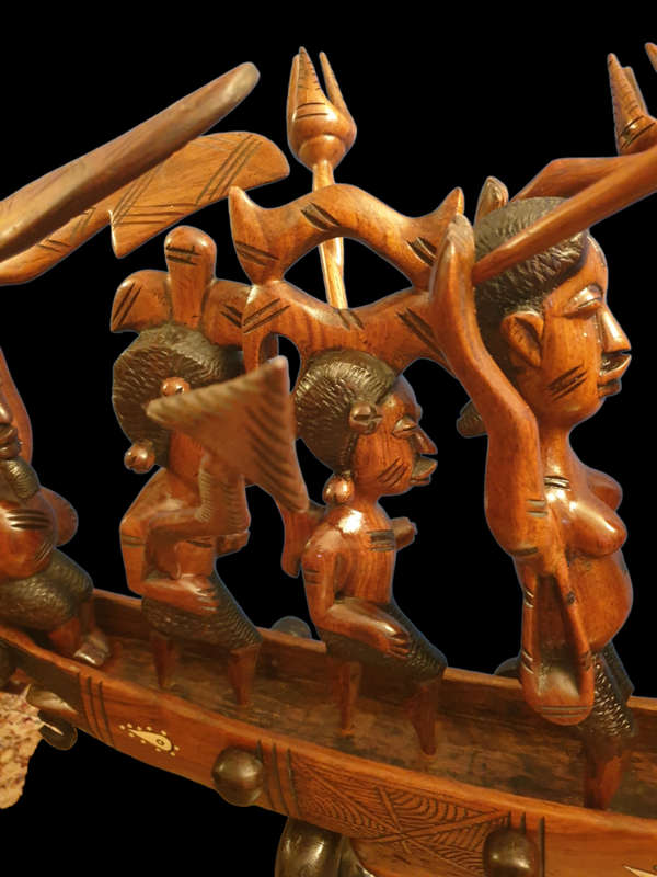 NIGERIAN INLAID WOOD BOAT CARVING | HUGE |