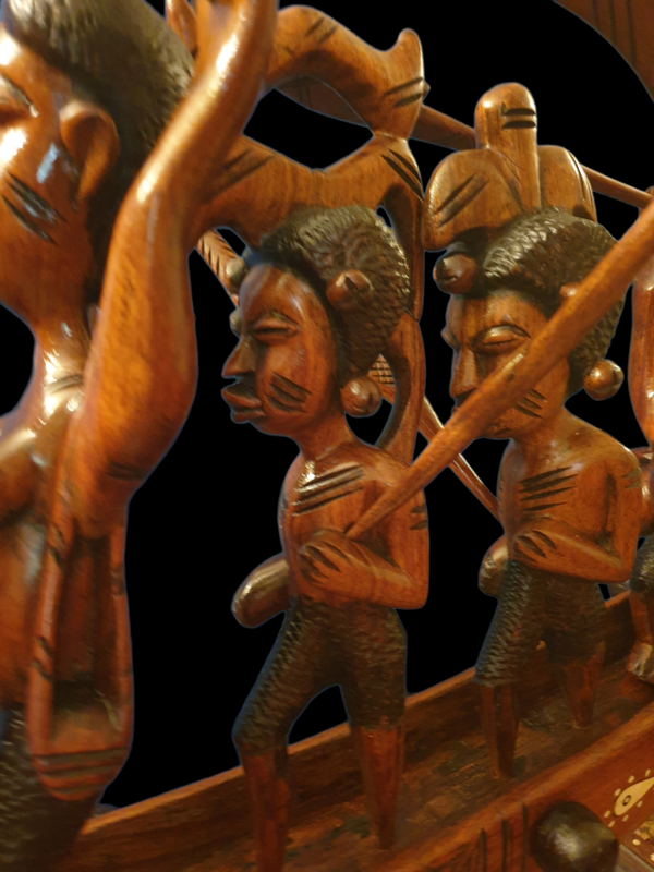 NIGERIAN INLAID WOOD BOAT CARVING | HUGE |