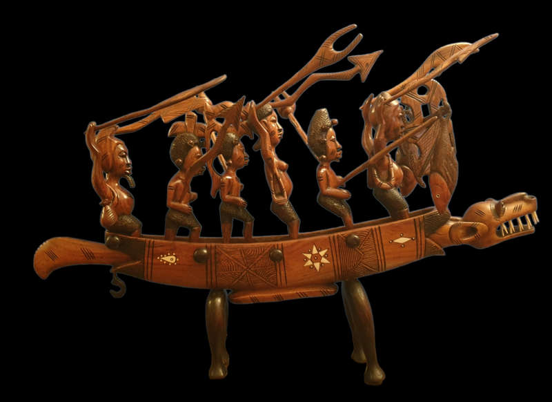 NIGERIAN INLAID WOOD BOAT CARVING | HUGE |