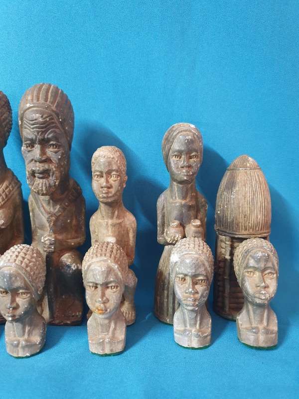 Soapstone hand carved african art theme chess set