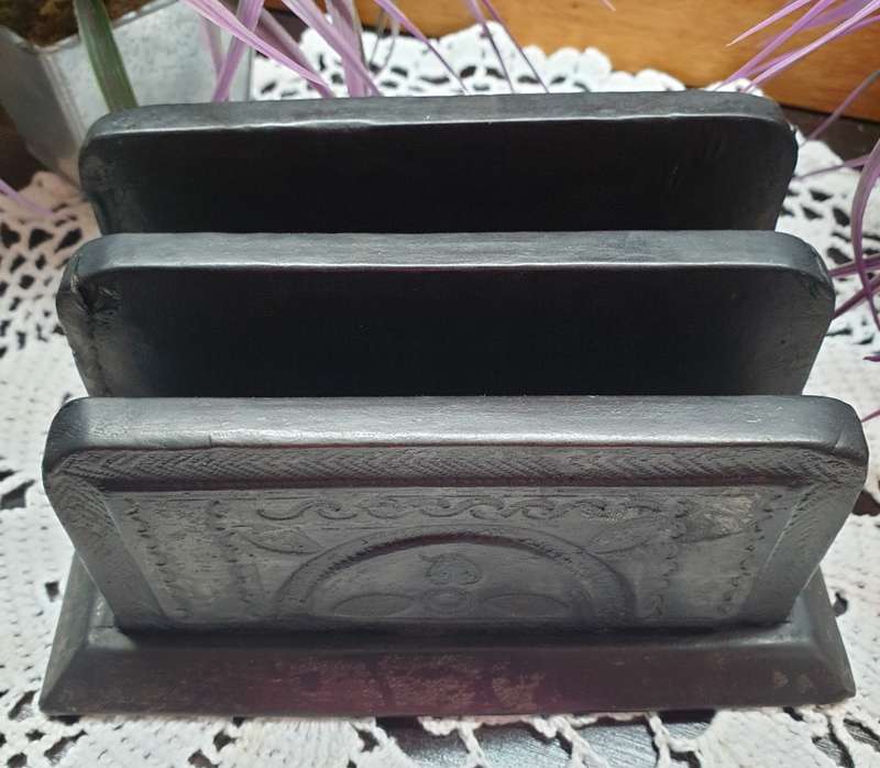 LEATHER AND WOOD ENVELOPE HOLDER | VINTAGE |