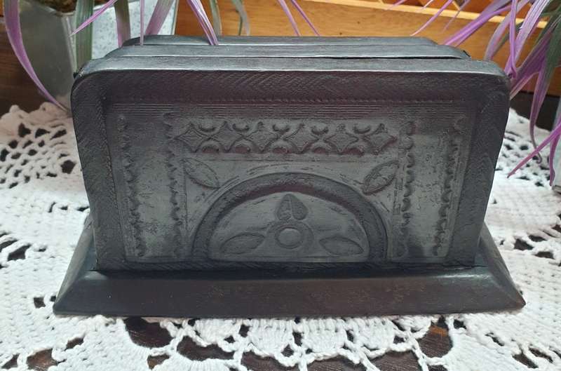 LEATHER AND WOOD ENVELOPE HOLDER | VINTAGE |