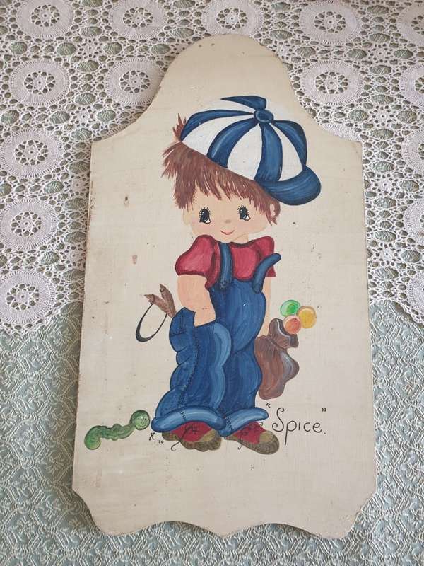 VINTAGE BOY PAINTING | SPICE | WOOD | SIGN WALL ART | BIG EYES | 1980 |