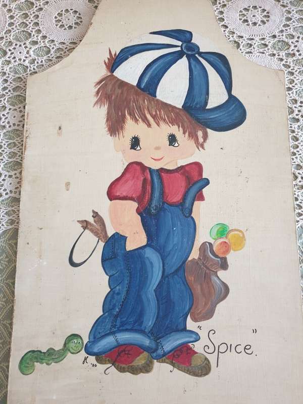 VINTAGE BOY PAINTING | SPICE | WOOD | SIGN WALL ART | BIG EYES | 1980 |