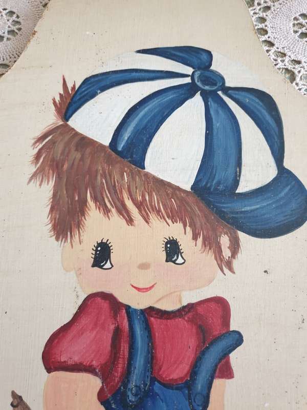 VINTAGE BOY PAINTING | SPICE | WOOD | SIGN WALL ART | BIG EYES | 1980 |