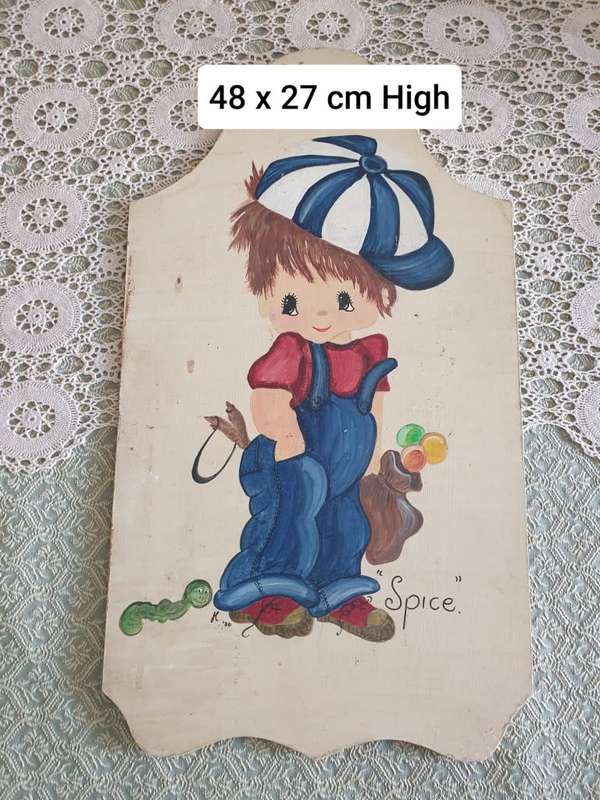 VINTAGE BOY PAINTING | SPICE | WOOD | SIGN WALL ART | BIG EYES | 1980 |