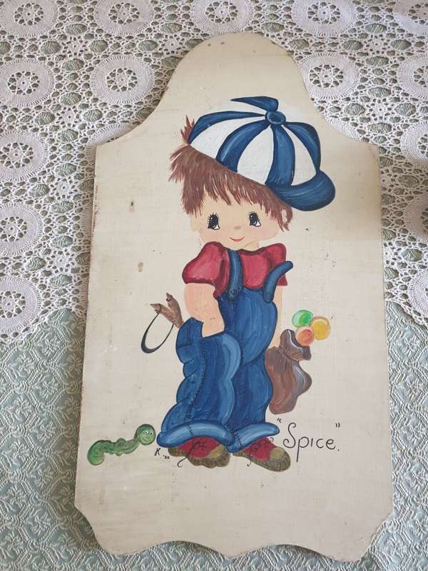 VINTAGE BOY PAINTING | SPICE | WOOD | SIGN WALL ART | BIG EYES | 1980 |