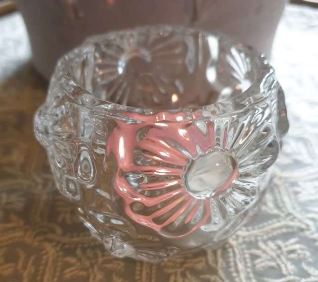 SMALL HEAVY GLASS CANDLE HOLDER