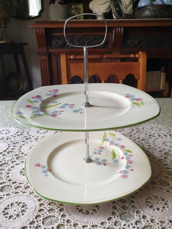 Two Tiered Serving Tray Vintage |  22 x 26 cm High | GARDEN PARTY |