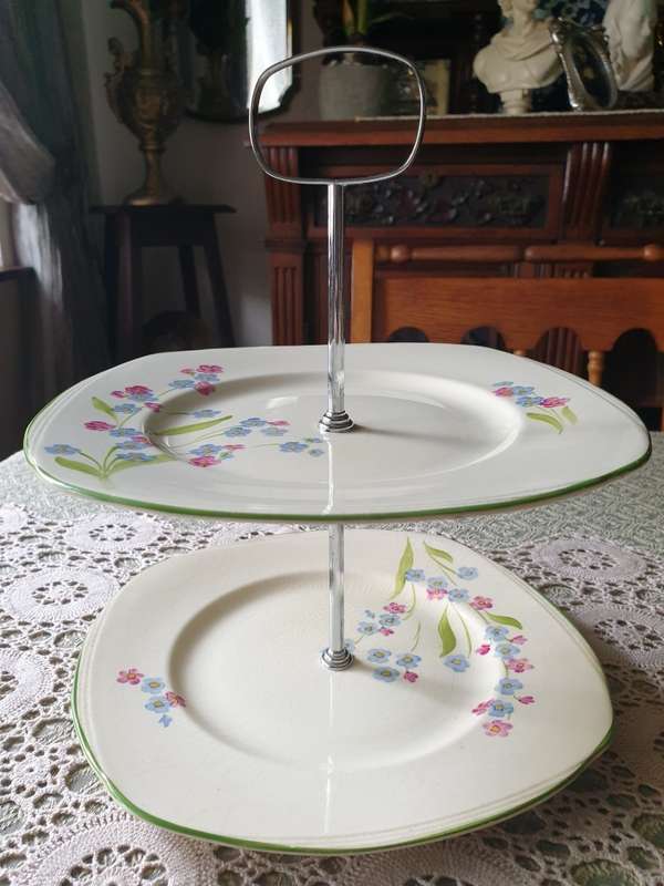 Two Tiered Serving Tray Vintage |  22 x 26 cm High | GARDEN PARTY |