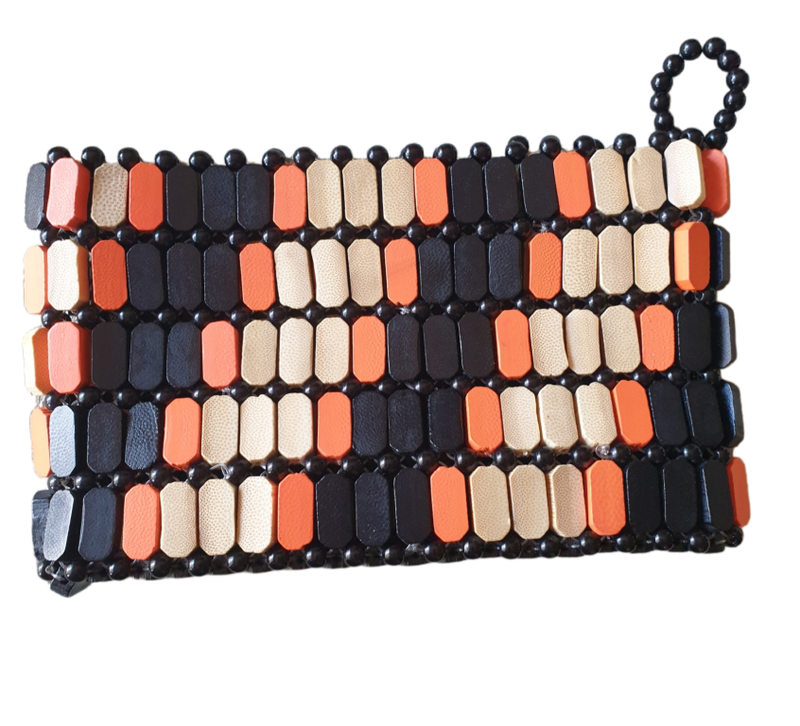 Wooden Beaded Handbag / Clutch 1970`s Beautiful Condition | 21 x 13 x 4 cm |