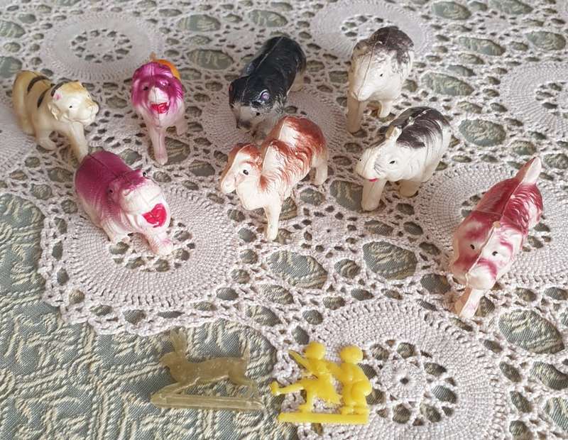 Vintage Celluloid Farm Animals 1950`s Lucky Packet Charms | Rare Find