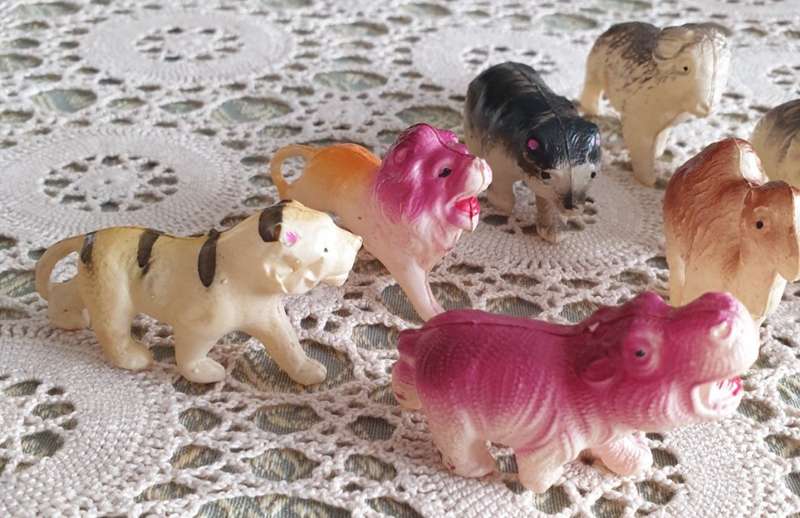 Vintage Celluloid Farm Animals 1950`s Lucky Packet Charms | Rare Find