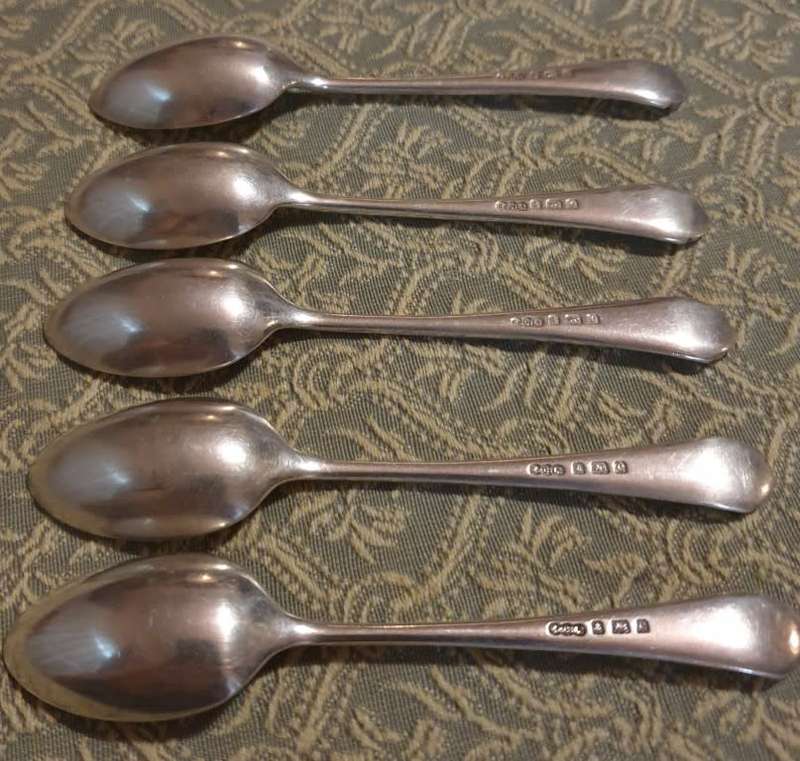 Silver Hallmark Coffee Spoons |  Set of 5 |