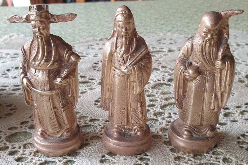 Solid Brass Fu Lu Shou in Antique Chinese Figurines ( Just under 1.5 KG Combined)