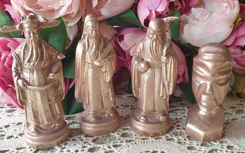 Solid Brass Fu Lu Shou in Antique Chinese Figurines ( Just under 1.5 KG Combined)