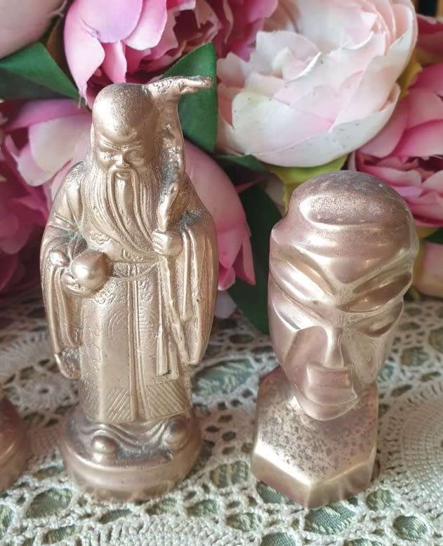 Solid Brass Fu Lu Shou in Antique Chinese Figurines ( Just under 1.5 KG Combined)