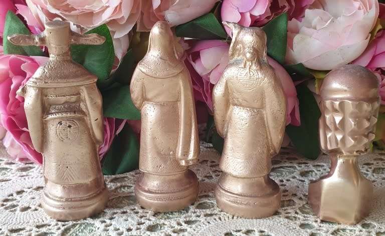 Solid Brass Fu Lu Shou in Antique Chinese Figurines ( Just under 1.5 KG Combined)