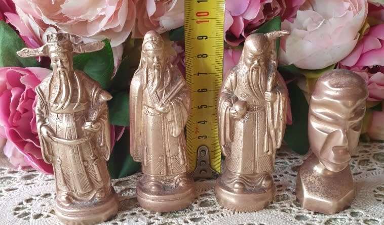 Solid Brass Fu Lu Shou in Antique Chinese Figurines ( Just under 1.5 KG Combined)