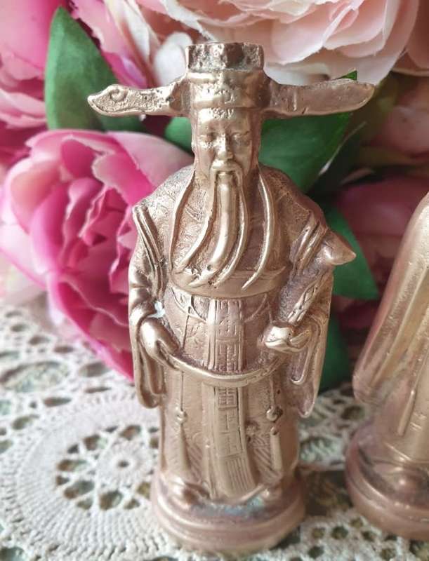 Solid Brass Fu Lu Shou in Antique Chinese Figurines ( Just under 1.5 KG Combined)