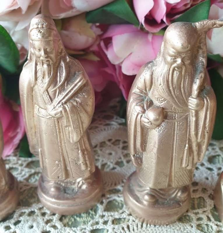 Solid Brass Fu Lu Shou in Antique Chinese Figurines ( Just under 1.5 KG Combined)