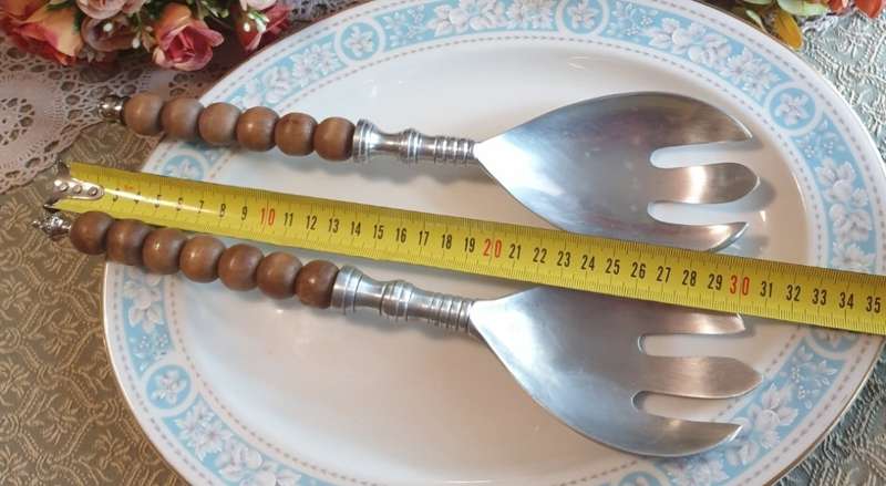 Pewter Salad Forks with Wooden Beads