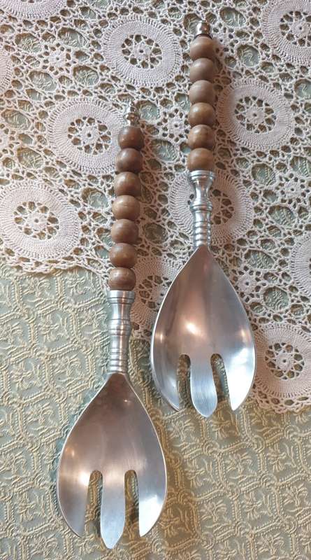 Pewter Salad Forks with Wooden Beads