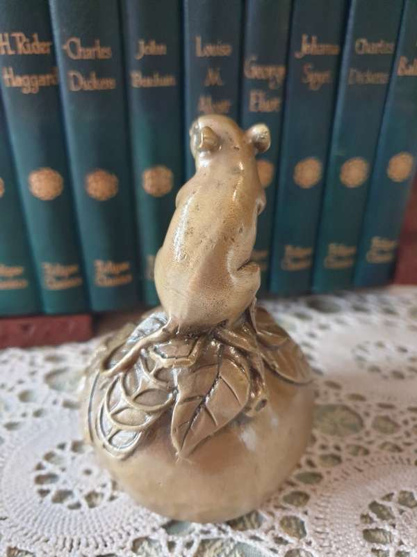 Meiji BRASS Mouse with Fruit |  Lovely Detail | RARE FIND |