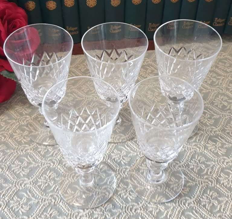 5 CRYSTAL SHERRY GLASSES