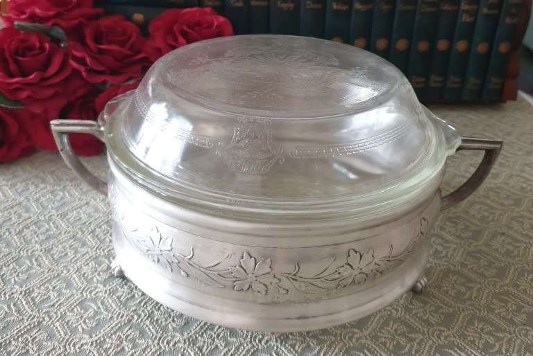 Vintage GLASBAKE with silver plated stand