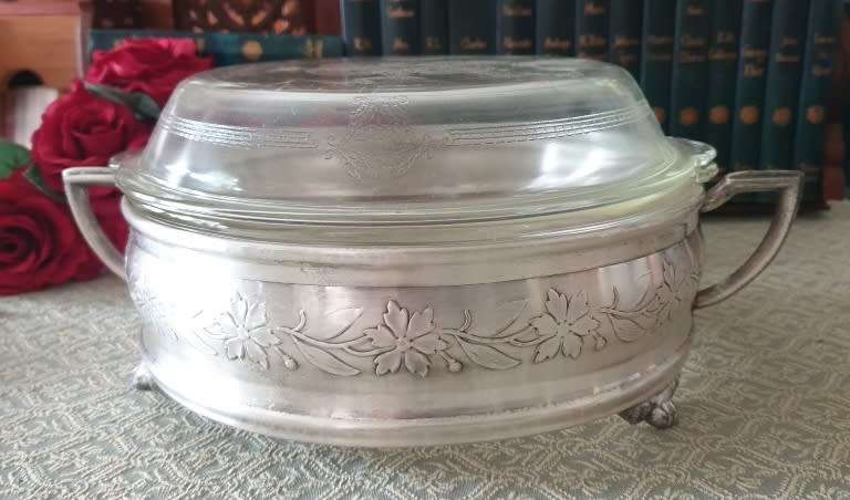 Vintage GLASBAKE  with silver plated stand