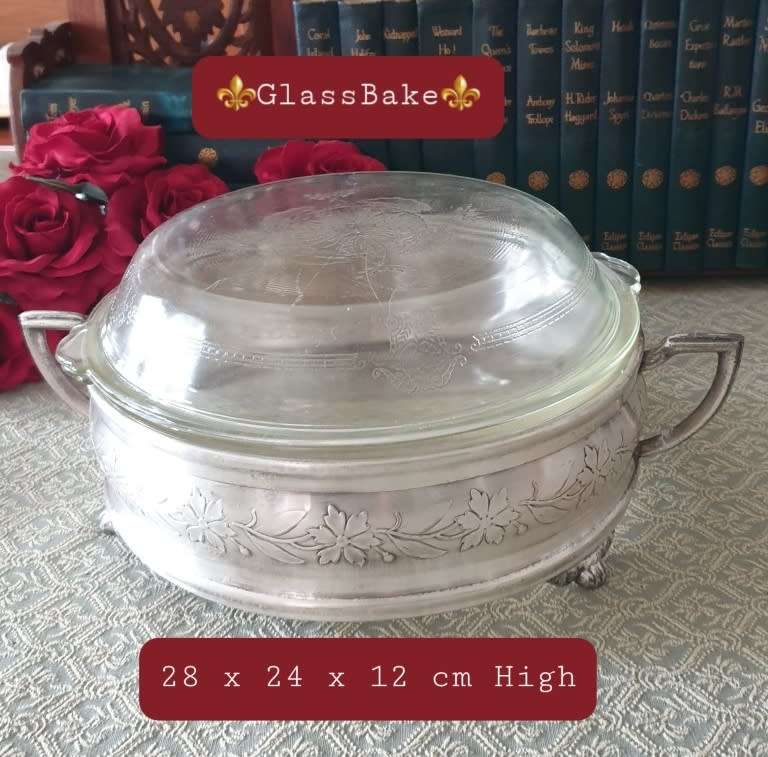 Vintage GLASBAKE  with silver plated stand