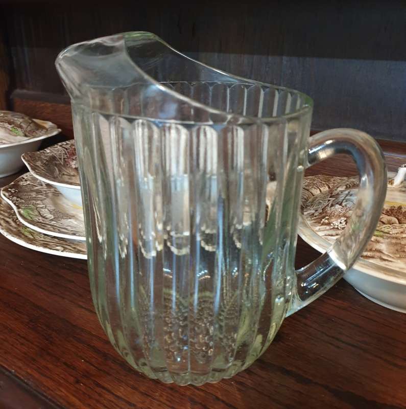 Vintage Jeanette Clear Glass Ribbed Pitcher National Series Hobnail Bottom