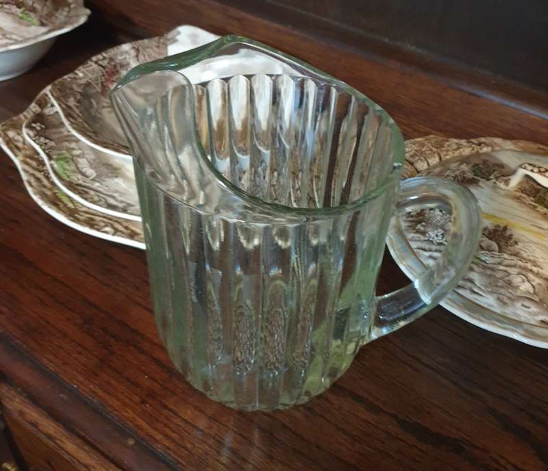 Vintage Jeanette Clear Glass Ribbed Pitcher National Series Hobnail Bottom