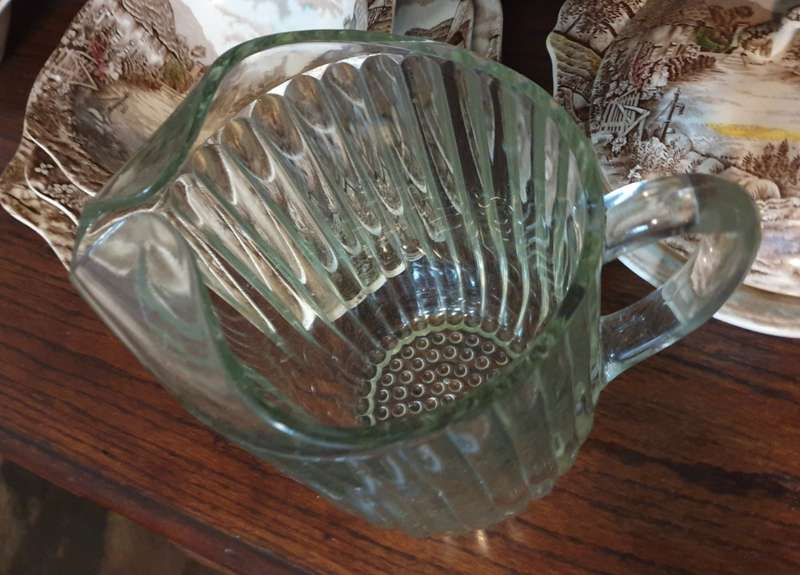 Vintage Jeanette Clear Glass Ribbed Pitcher National Series Hobnail Bottom
