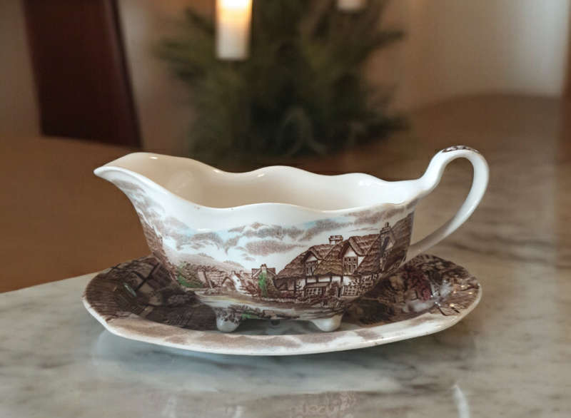 Olde English Country Side Johnson Bros | Gravy Boat with Underplate |  Manufactured 1970-1979 |