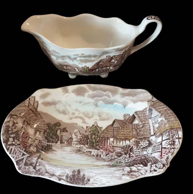 Olde English Country Side Johnson Bros | Gravy Boat with Underplate |  Manufactured 1970-1979 |