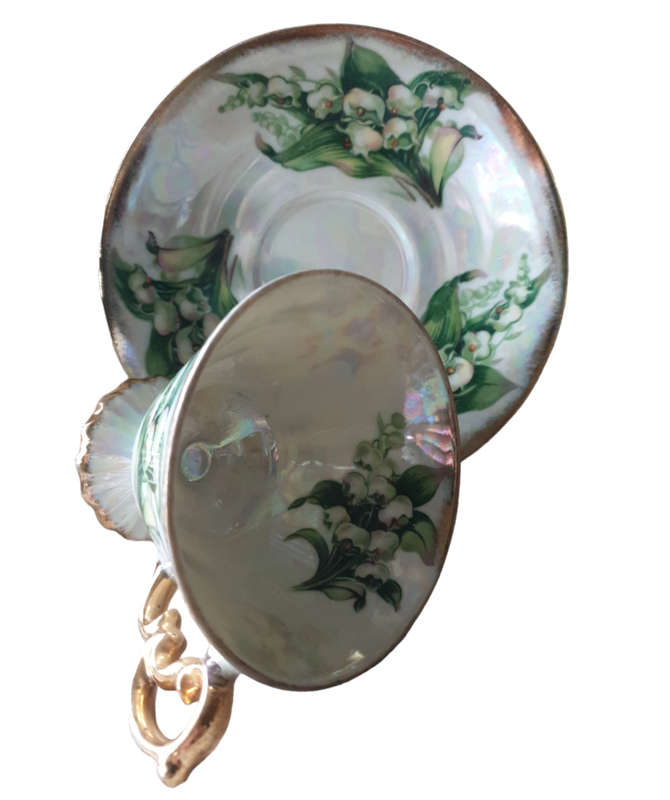 The Lily of The Valley May Flower  UCAGCO Japan Lusterware Footed Tea Cup & Saucer
