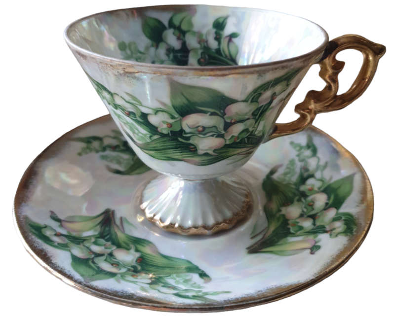 The Lily of The Valley May Flower  UCAGCO Japan Lusterware Footed Tea Cup & Saucer