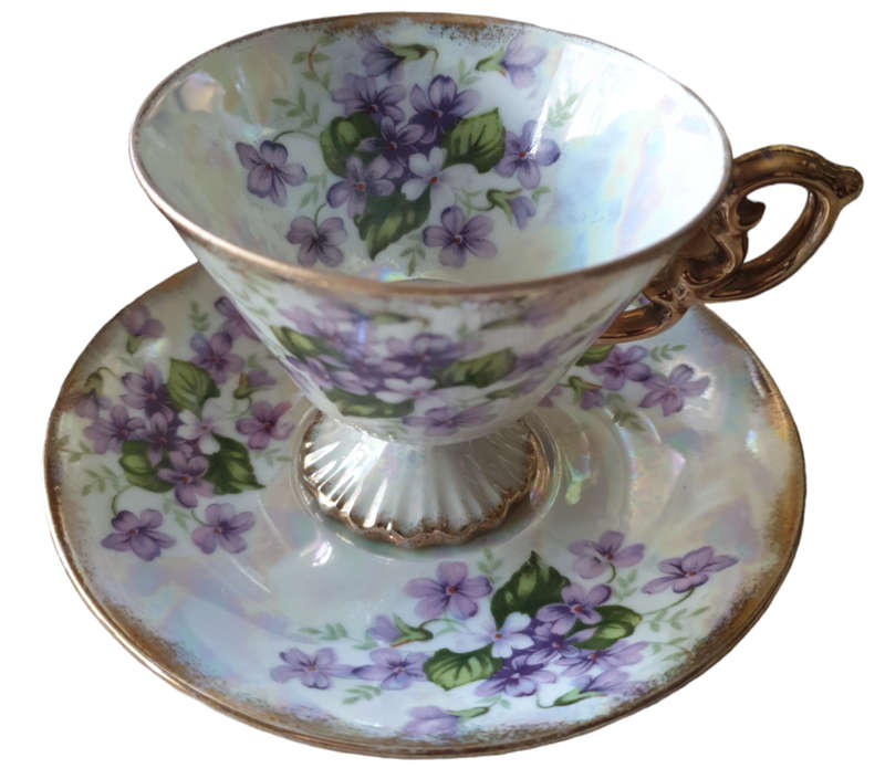 February Violet UCAGCO Japan Lusterware Footed Tea Cup & Saucer